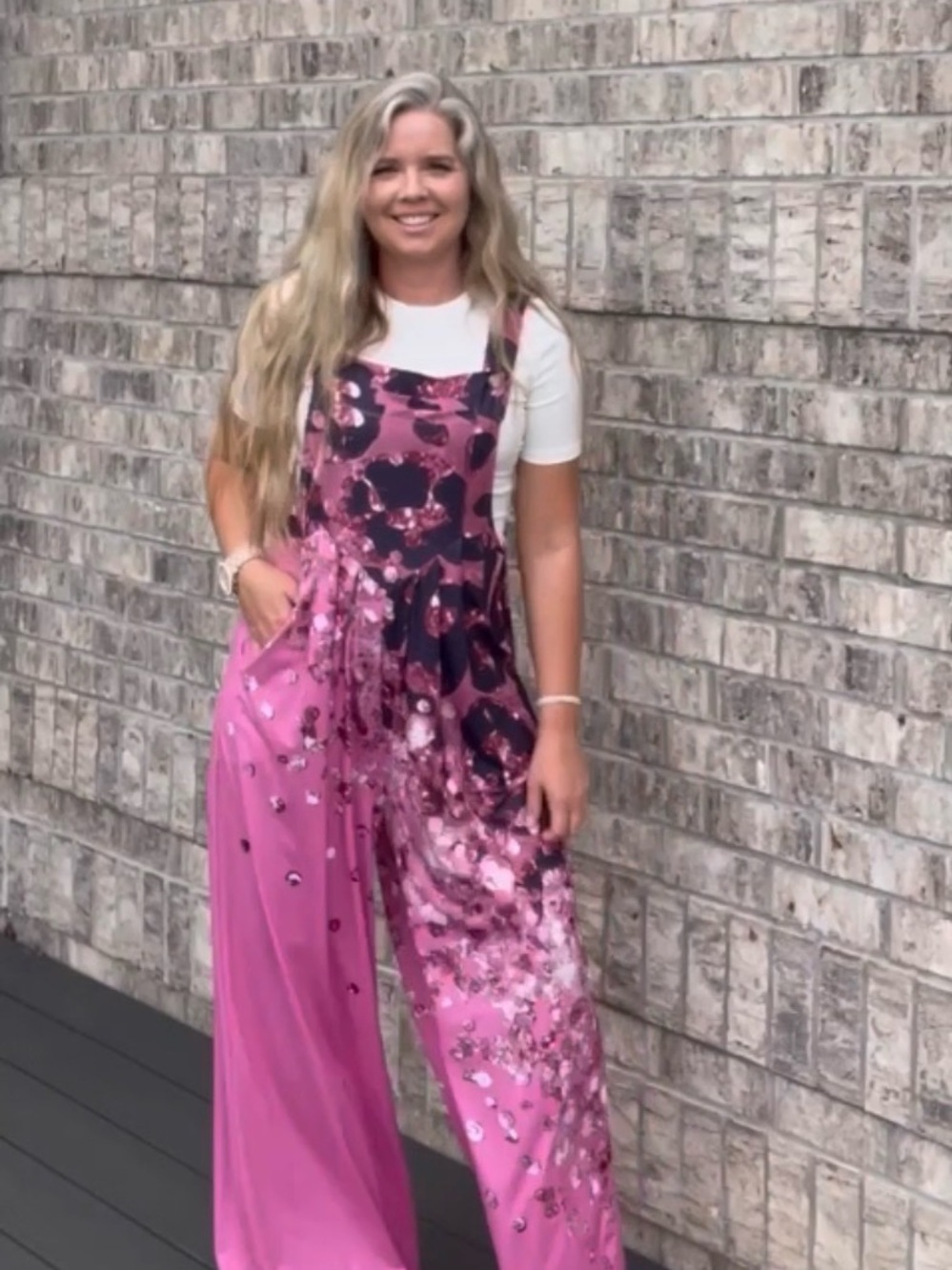 Pink Floral Wide-Leg Jumpsuit